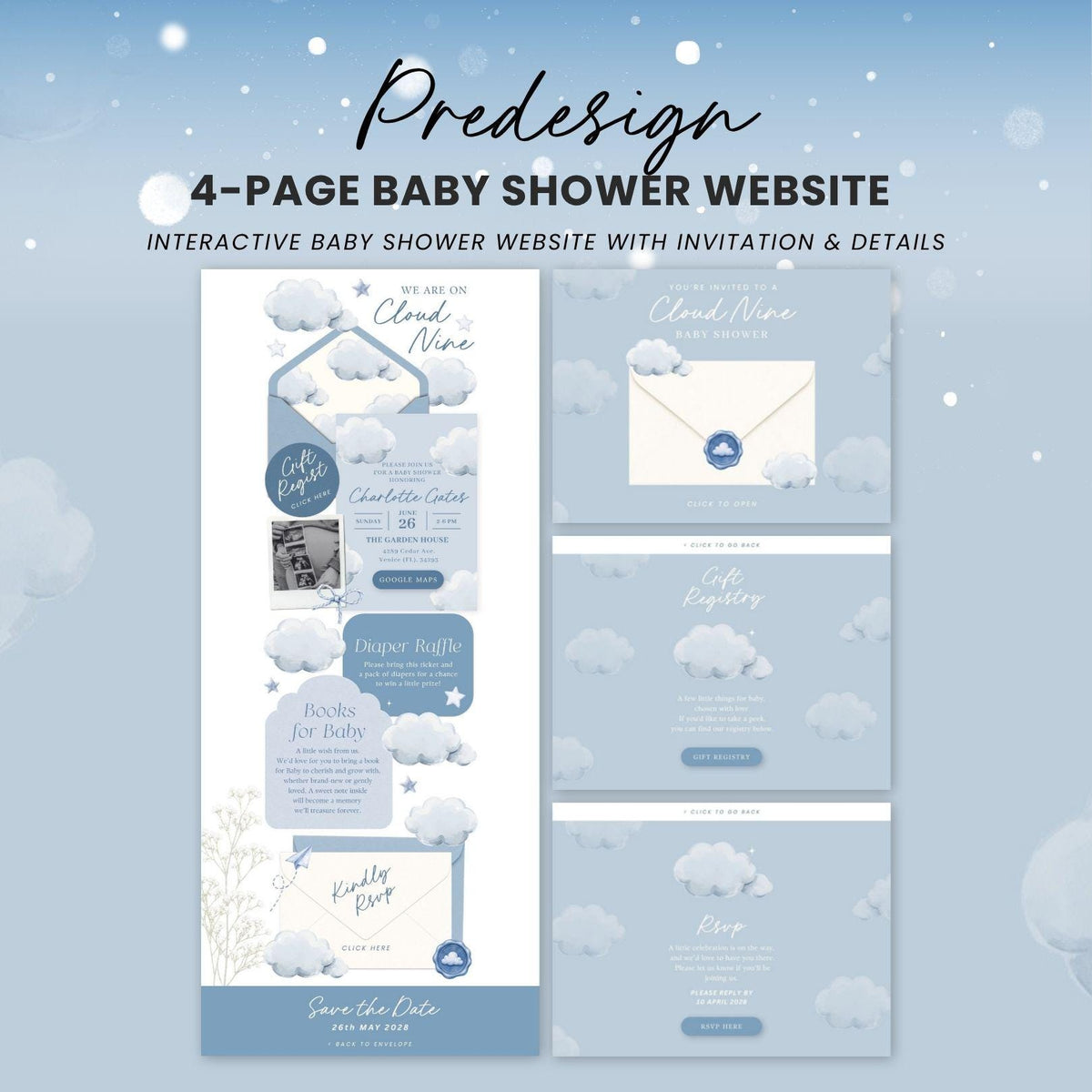 Cloud Nine Baby Shower Invitation - Canva website invitation template with RSVP, image 3