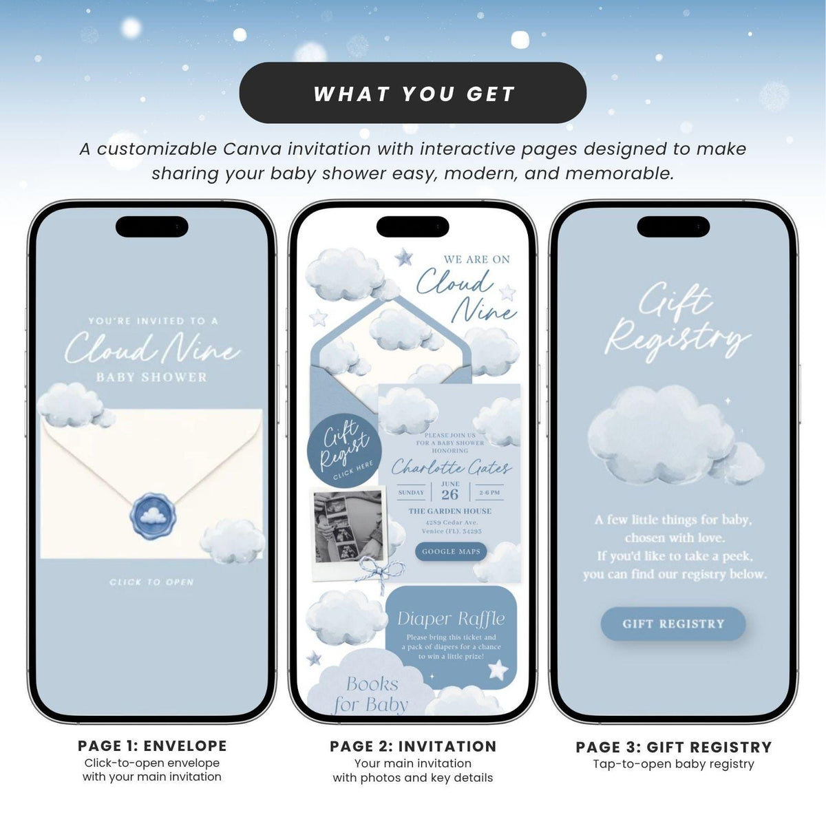Cloud Nine Baby Shower Invitation - Canva website invitation template with RSVP, image 5