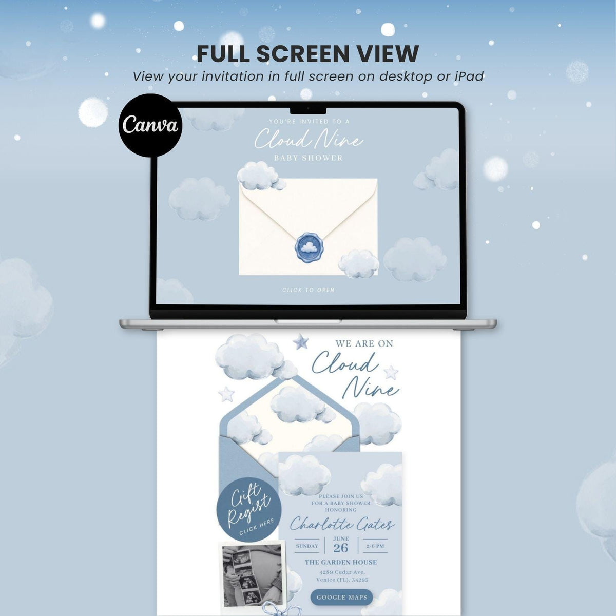 Cloud Nine Baby Shower Invitation - Canva website invitation template with RSVP, image 9