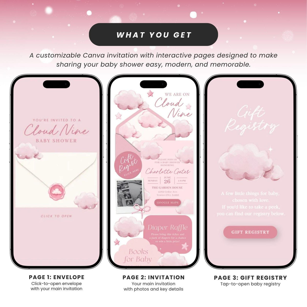 Pink Cloud Nine Baby Shower Invitation for Girl - Canva website invitation template with RSVP, image 5