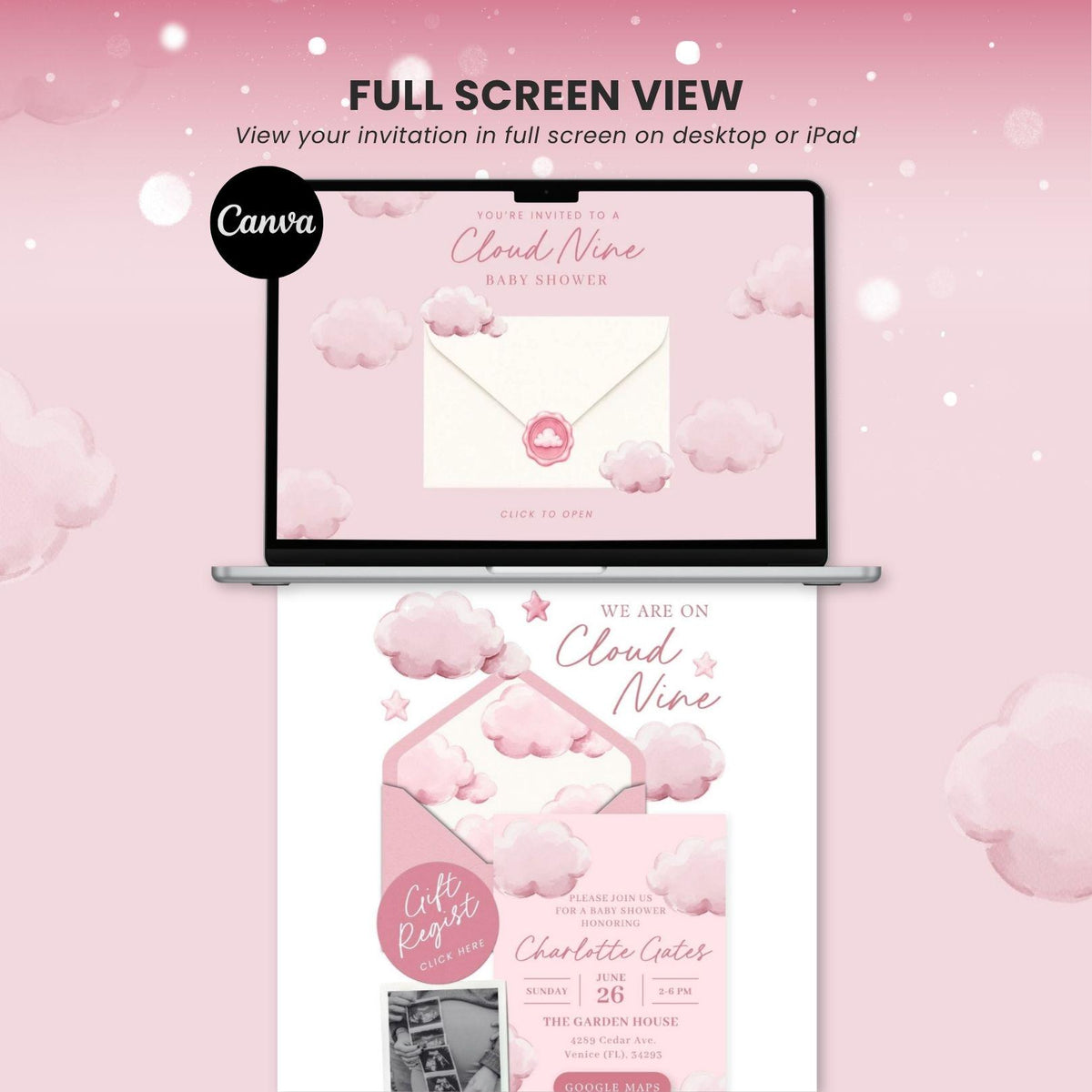 Pink Cloud Nine Baby Shower Invitation for Girl - Canva website invitation template with RSVP, image 9