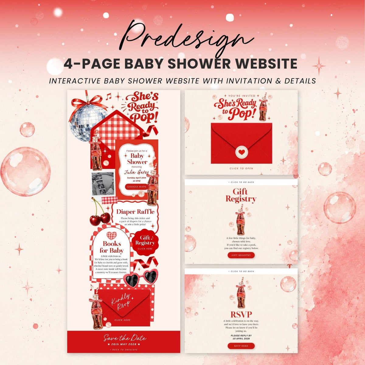 She is Ready to Pop Invitation Website Template - Canva website invitation template with RSVP, image 5