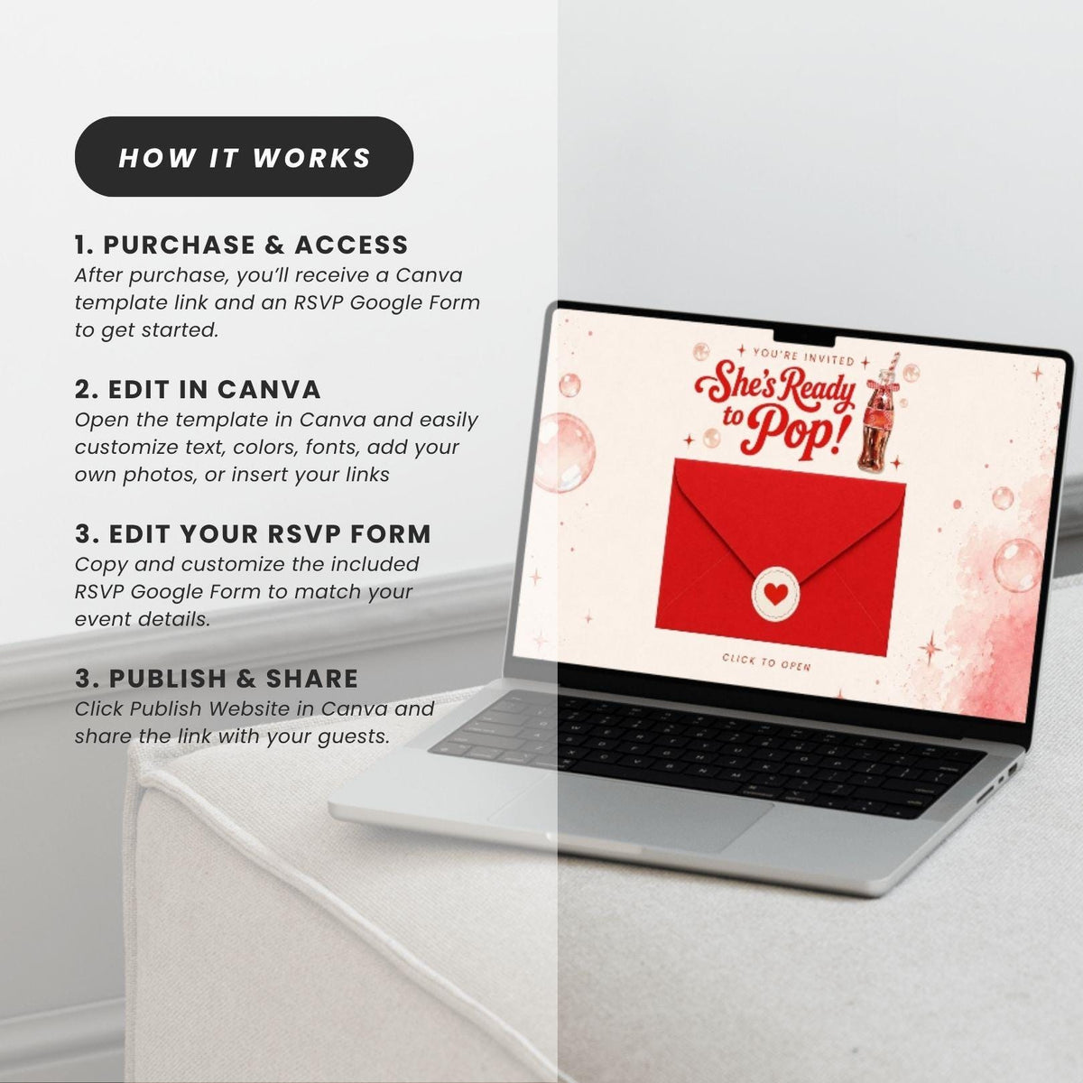 She is Ready to Pop Invitation Website Template - Canva website invitation template with RSVP, image 9