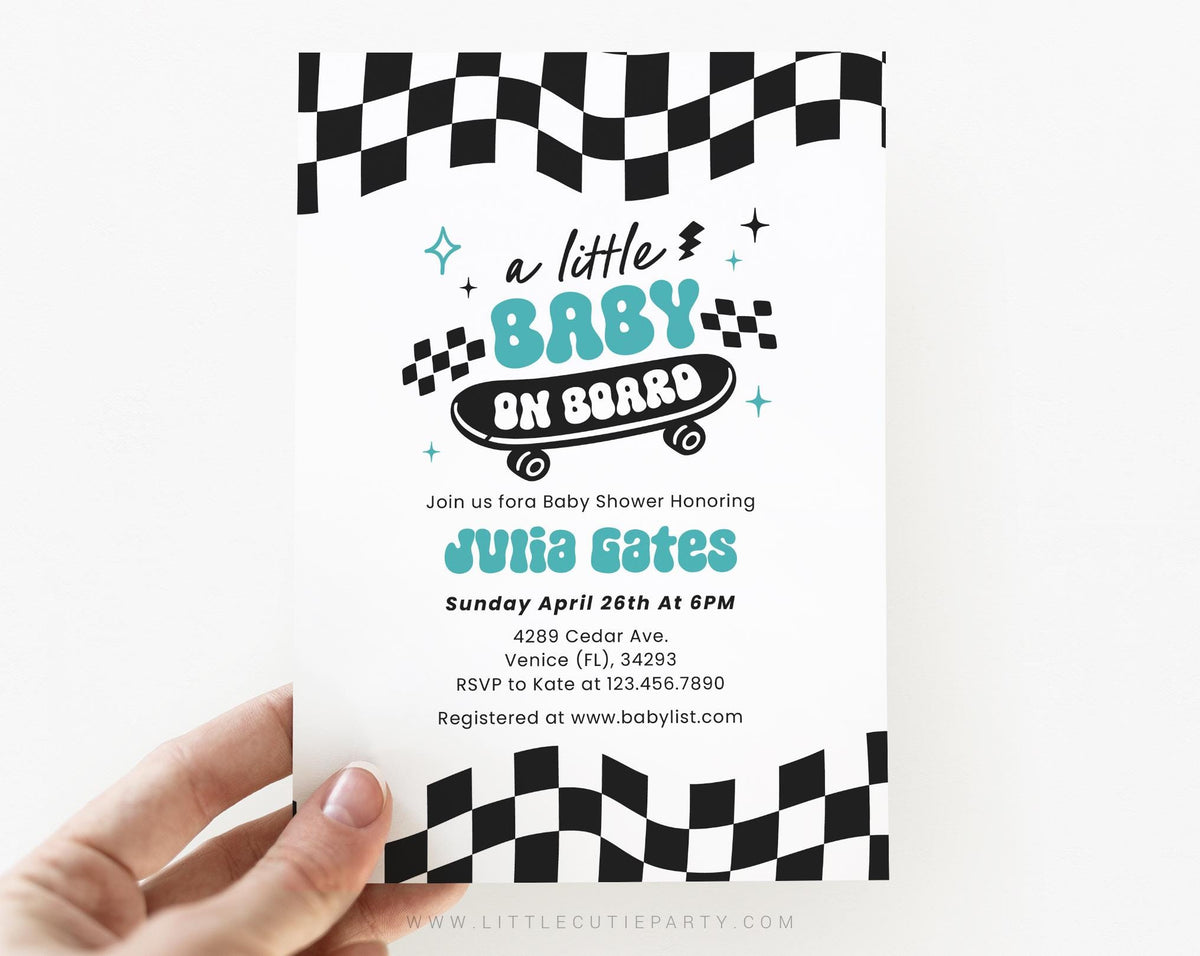 Baby on Board Skateboard Baby Shower Invitation BBBBS002 - image 5