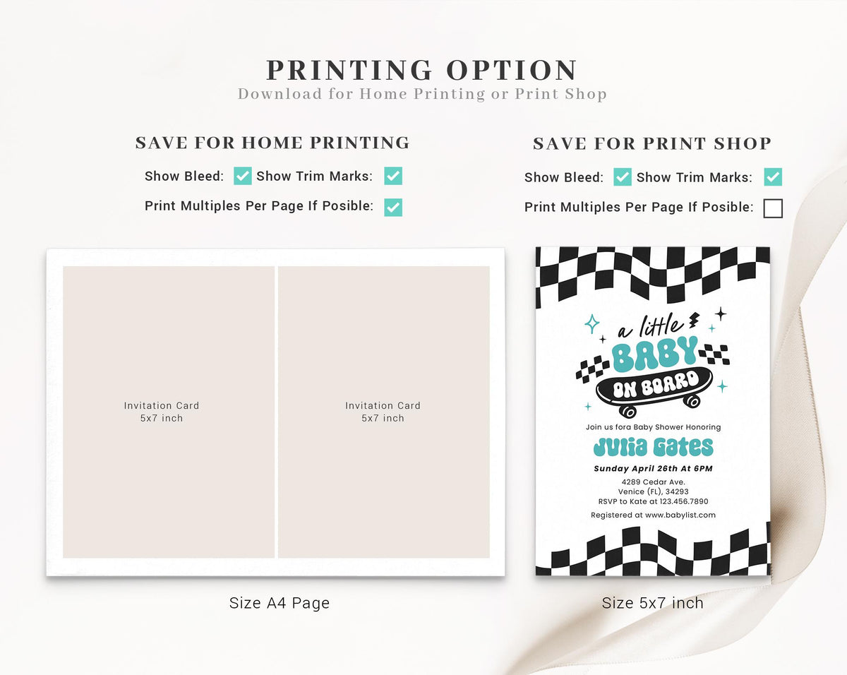Baby on Board Skateboard Baby Shower Invitation BBBBS002 - image 4