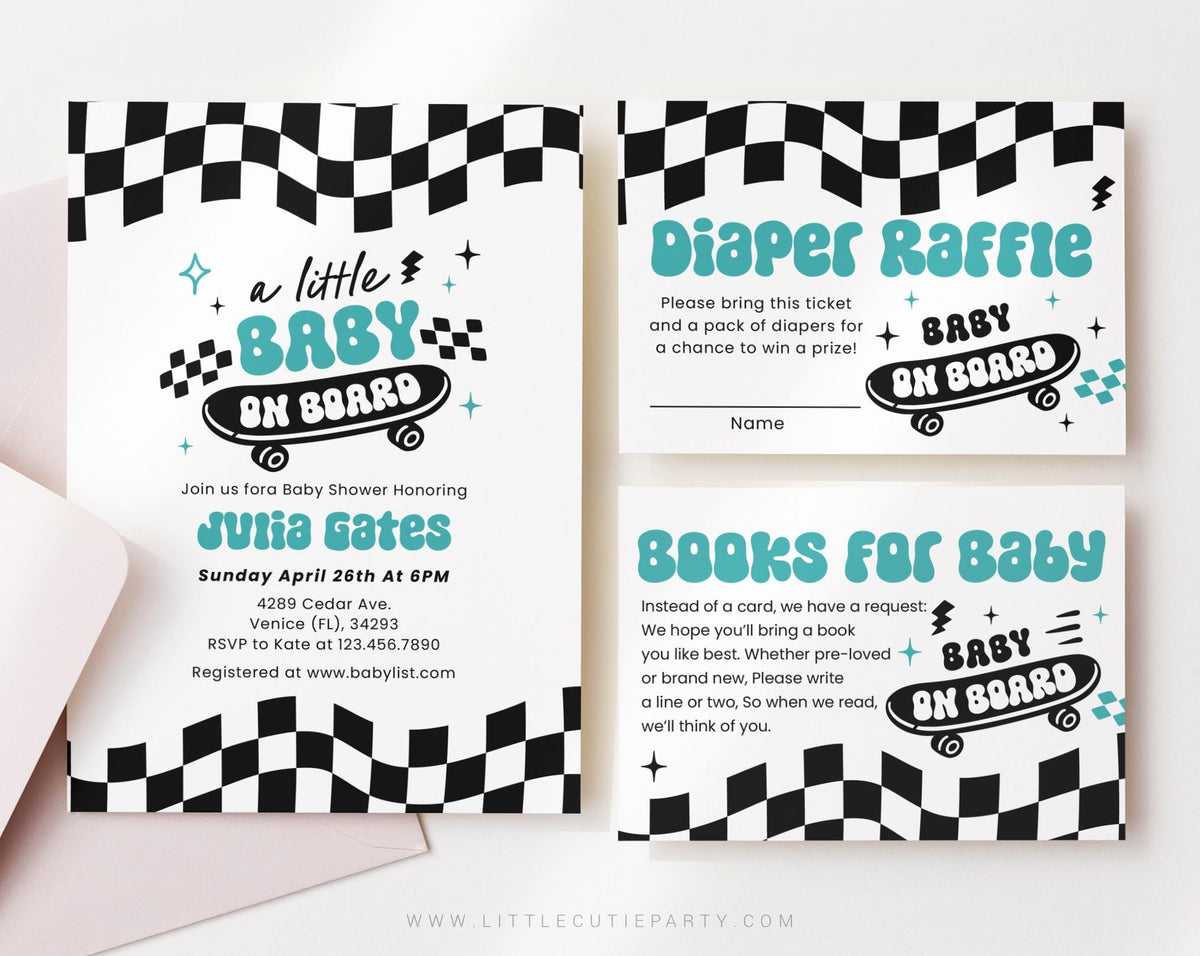 Baby on Board Skateboard Baby Shower Invitation BBBBS002 - image 1