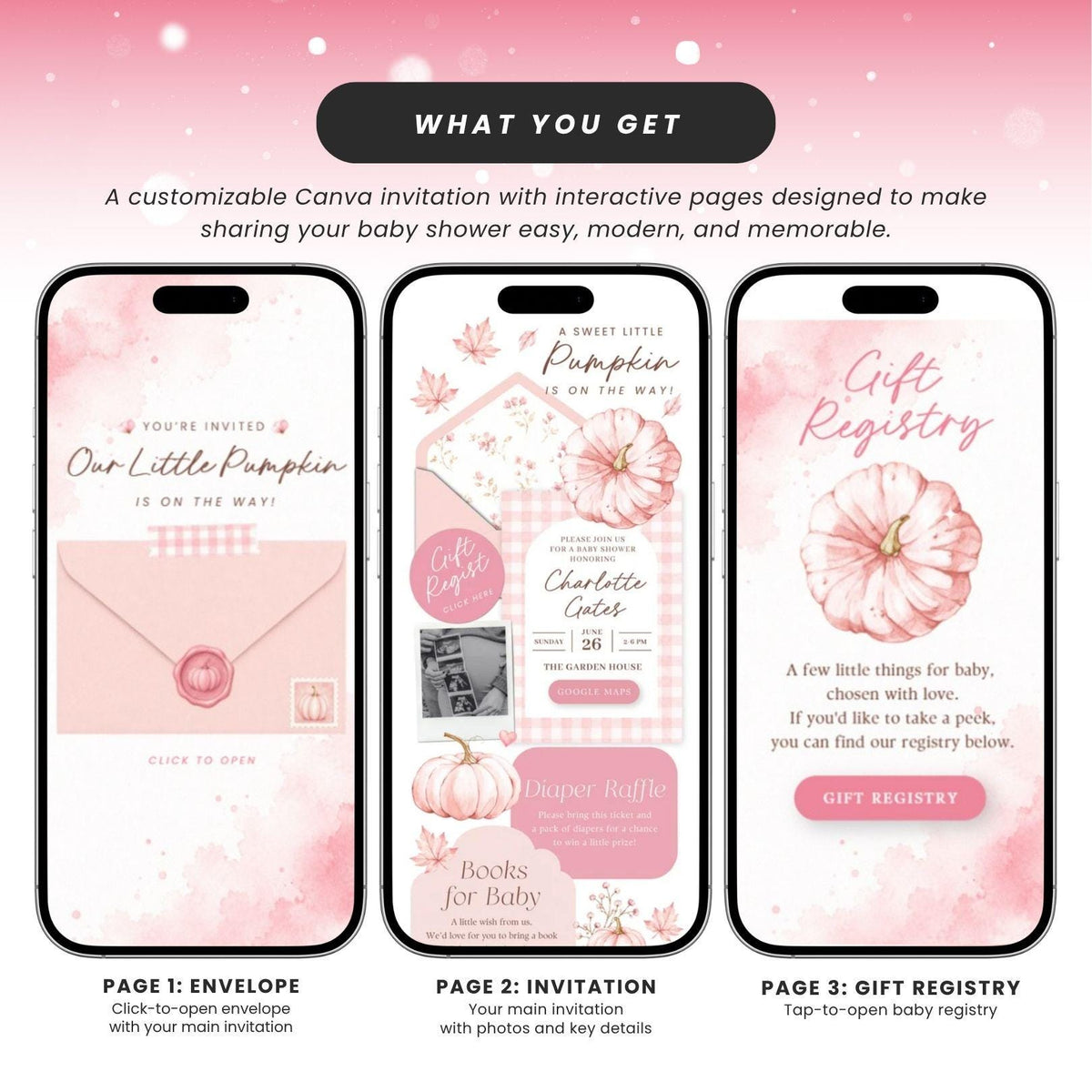 Pink Pumpkin Baby Shower Invitation for Girl - Canva website invitation template with RSVP, image 5