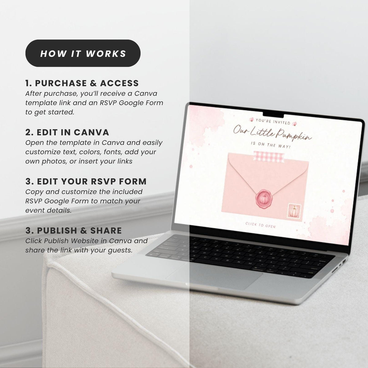 Pink Pumpkin Baby Shower Invitation for Girl - Canva website invitation template with RSVP, image 10