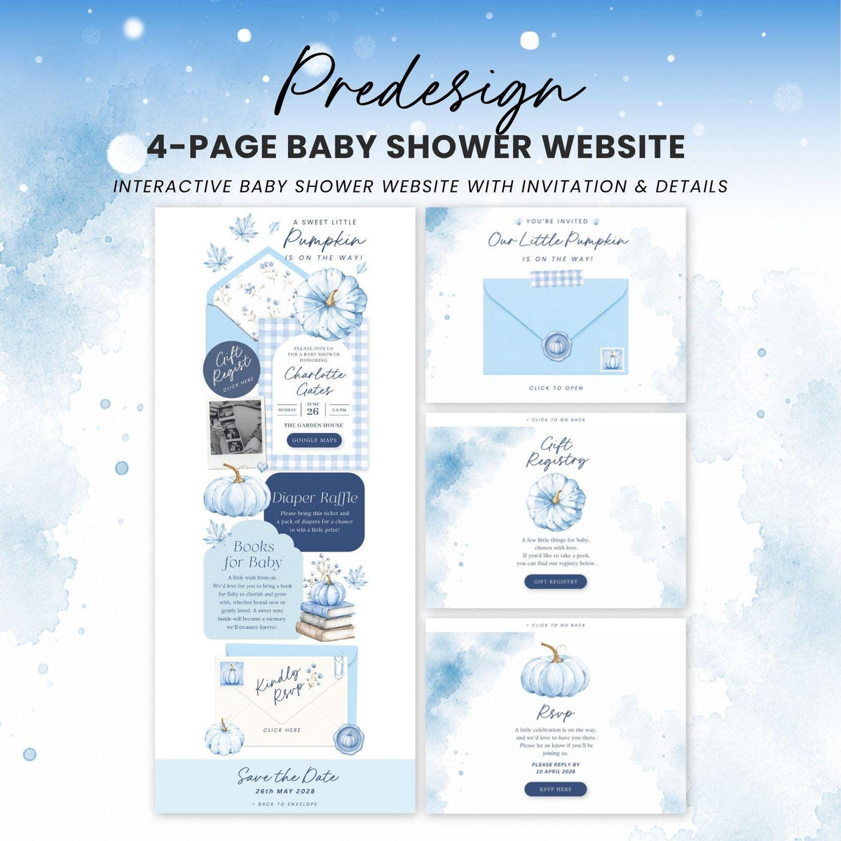 Blue Pumpkin Baby Shower Invitation for Boy - Canva website invitation template with RSVP, image 3