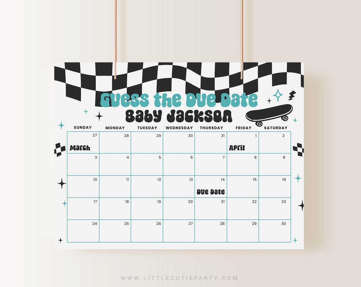 Skateboard Baby Shower Due Date Calendar BBBBS002 - image 1