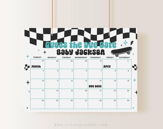 Skateboard Baby Shower Due Date Calendar BBBBS002 - image 1