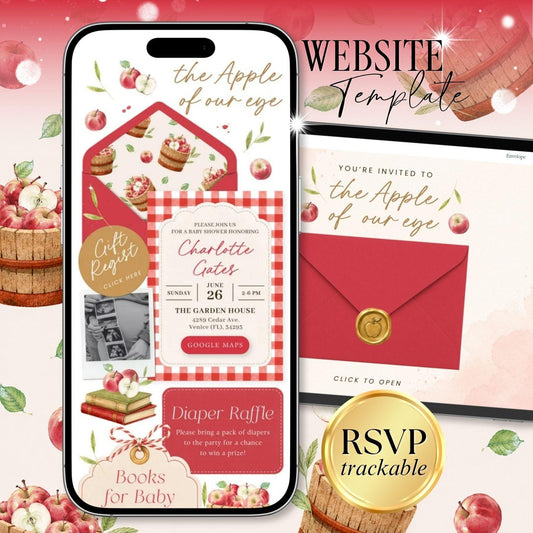 Apple of Our Eye Baby Shower invitation Website Template - Canva website invitation template with RSVP, image 1