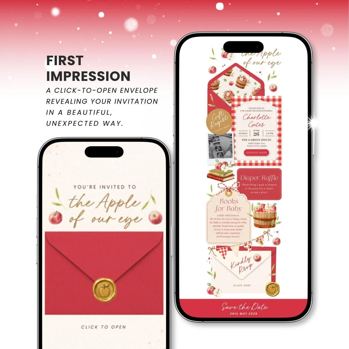 Apple of Our Eye Baby Shower invitation Website Template - Canva website invitation template with RSVP, image 2