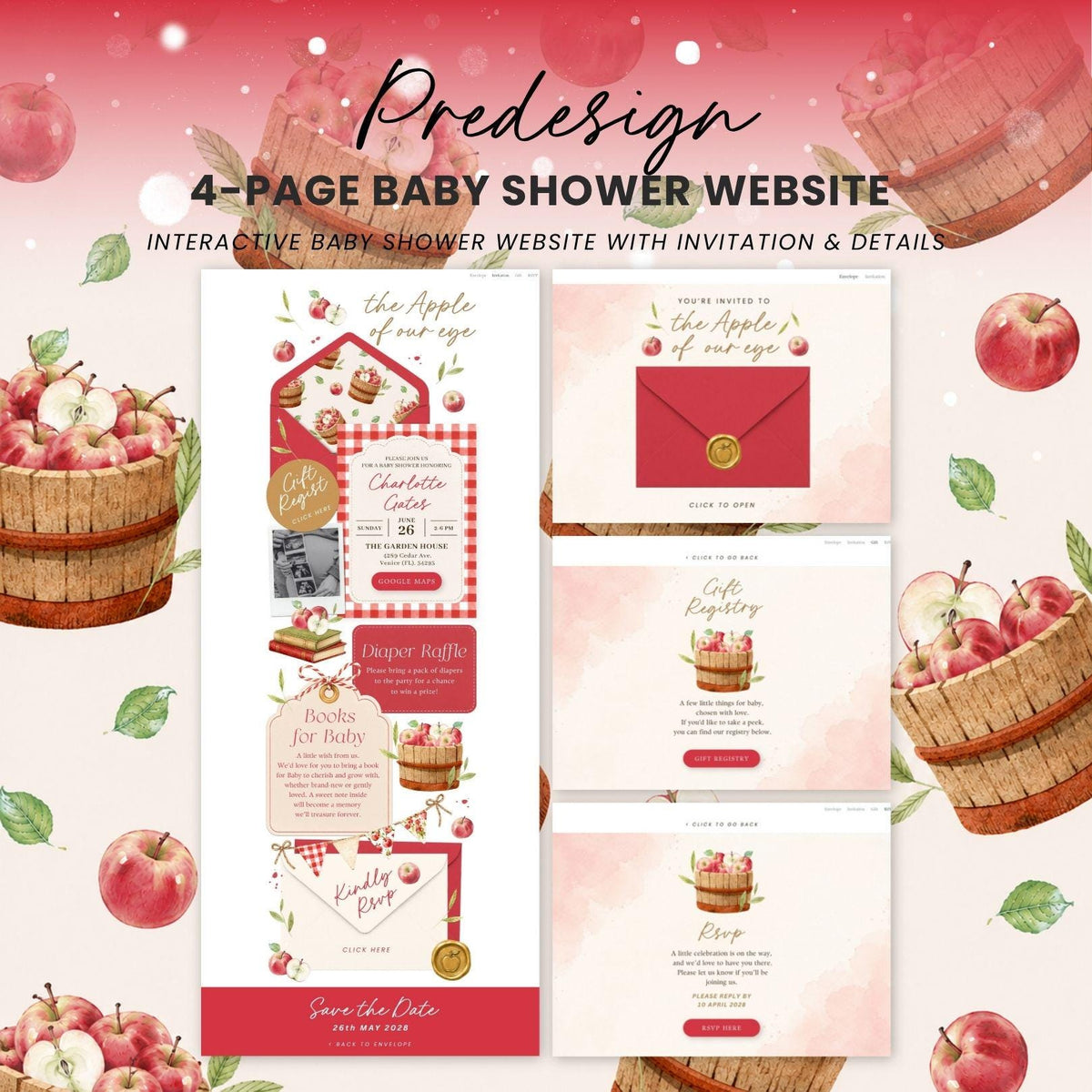 Apple of Our Eye Baby Shower invitation Website Template - Canva website invitation template with RSVP, image 3