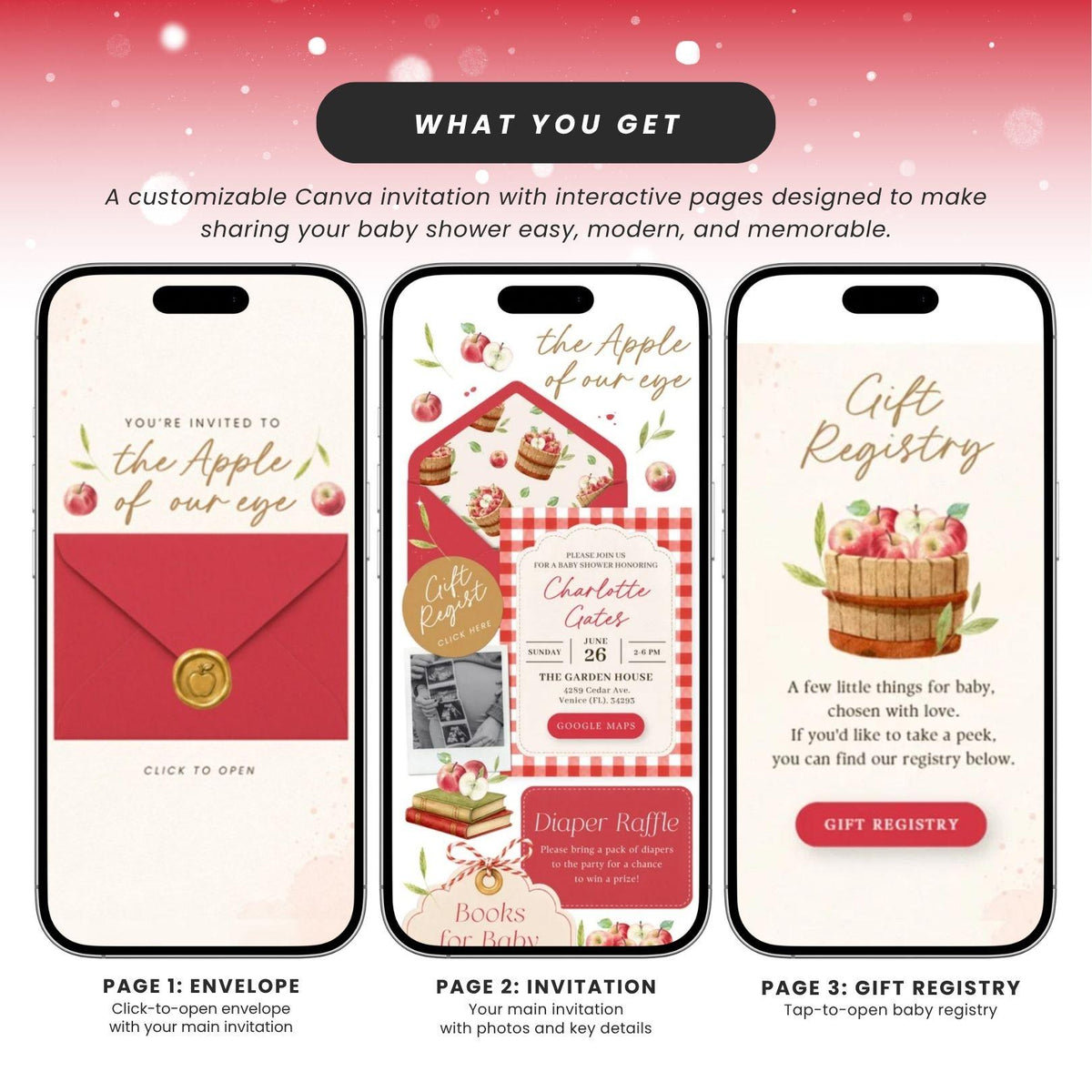 Apple of Our Eye Baby Shower invitation Website Template - Canva website invitation template with RSVP, image 5
