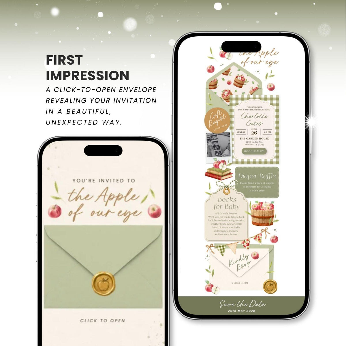 Apple of Our Eye Baby Shower invitation Website Template - Canva website invitation template with RSVP, image 2