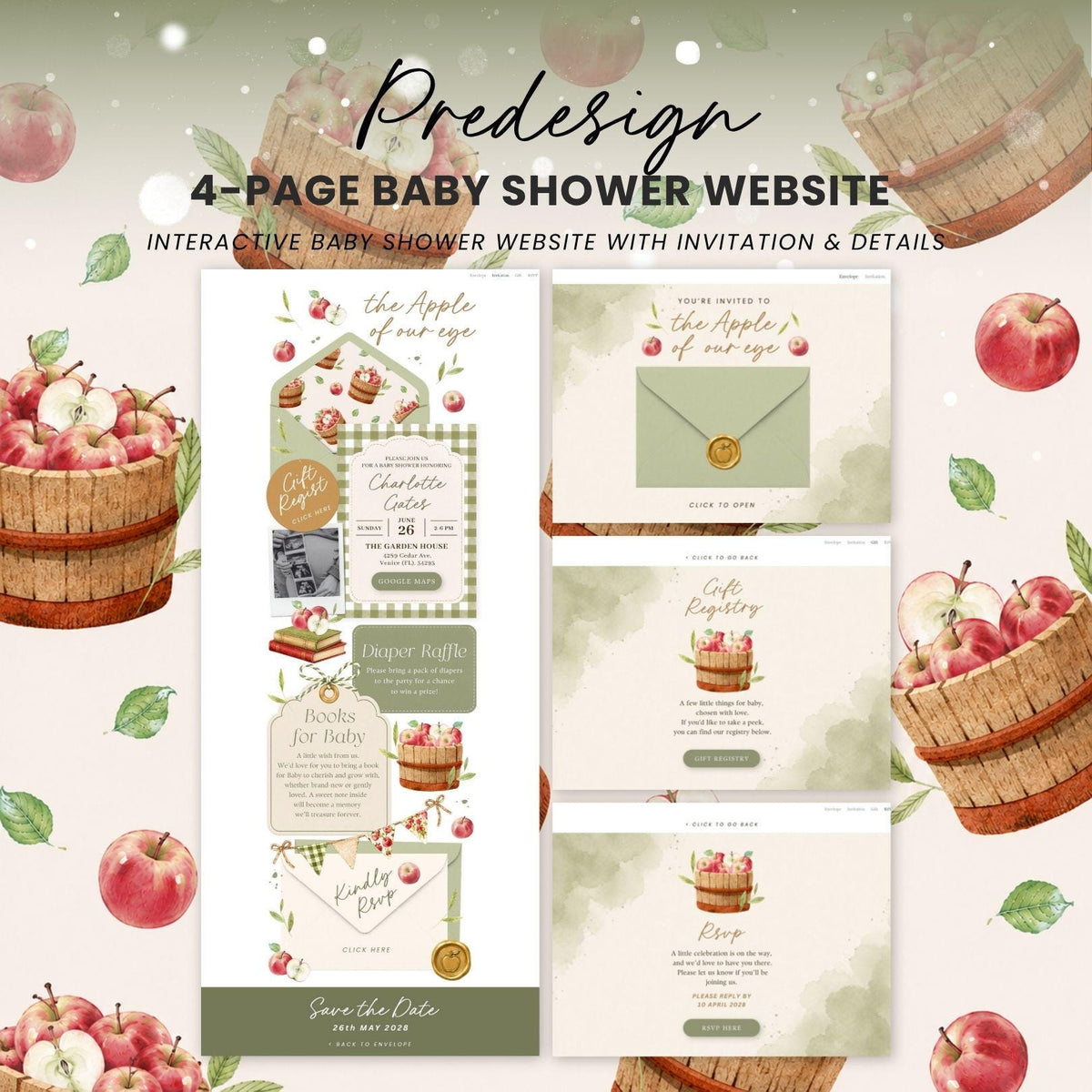 Apple of Our Eye Baby Shower invitation Website Template - Canva website invitation template with RSVP, image 3
