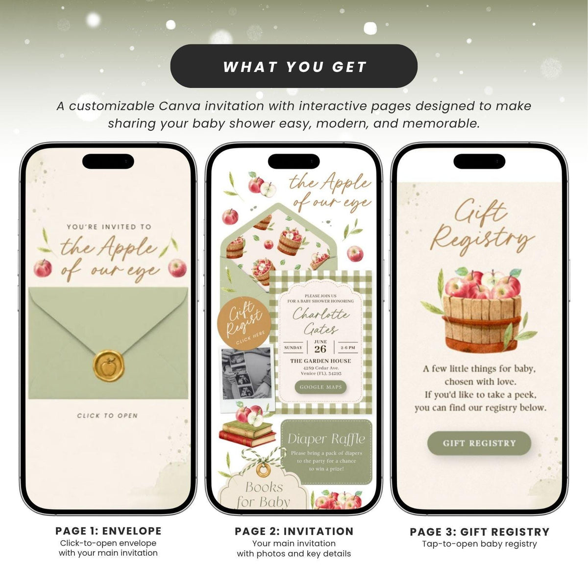 Apple of Our Eye Baby Shower invitation Website Template - Canva website invitation template with RSVP, image 5