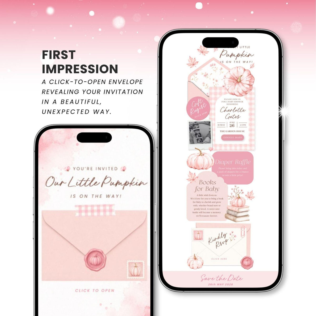 Pink Pumpkin Baby Shower Invitation for Girl - Canva website invitation template with RSVP, image 2