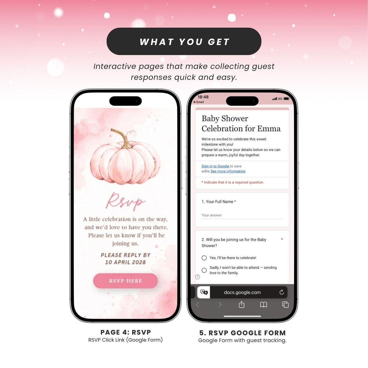 Pink Pumpkin Baby Shower Invitation for Girl - Canva website invitation template with RSVP, image 6