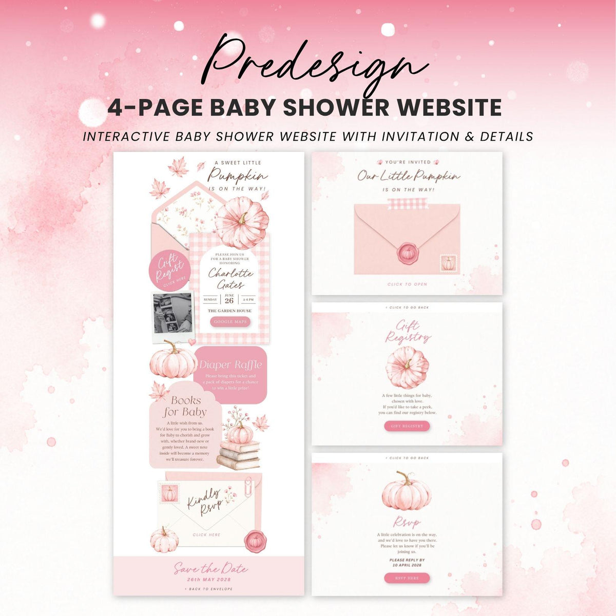 Pink Pumpkin Baby Shower Invitation for Girl - Canva website invitation template with RSVP, image 3