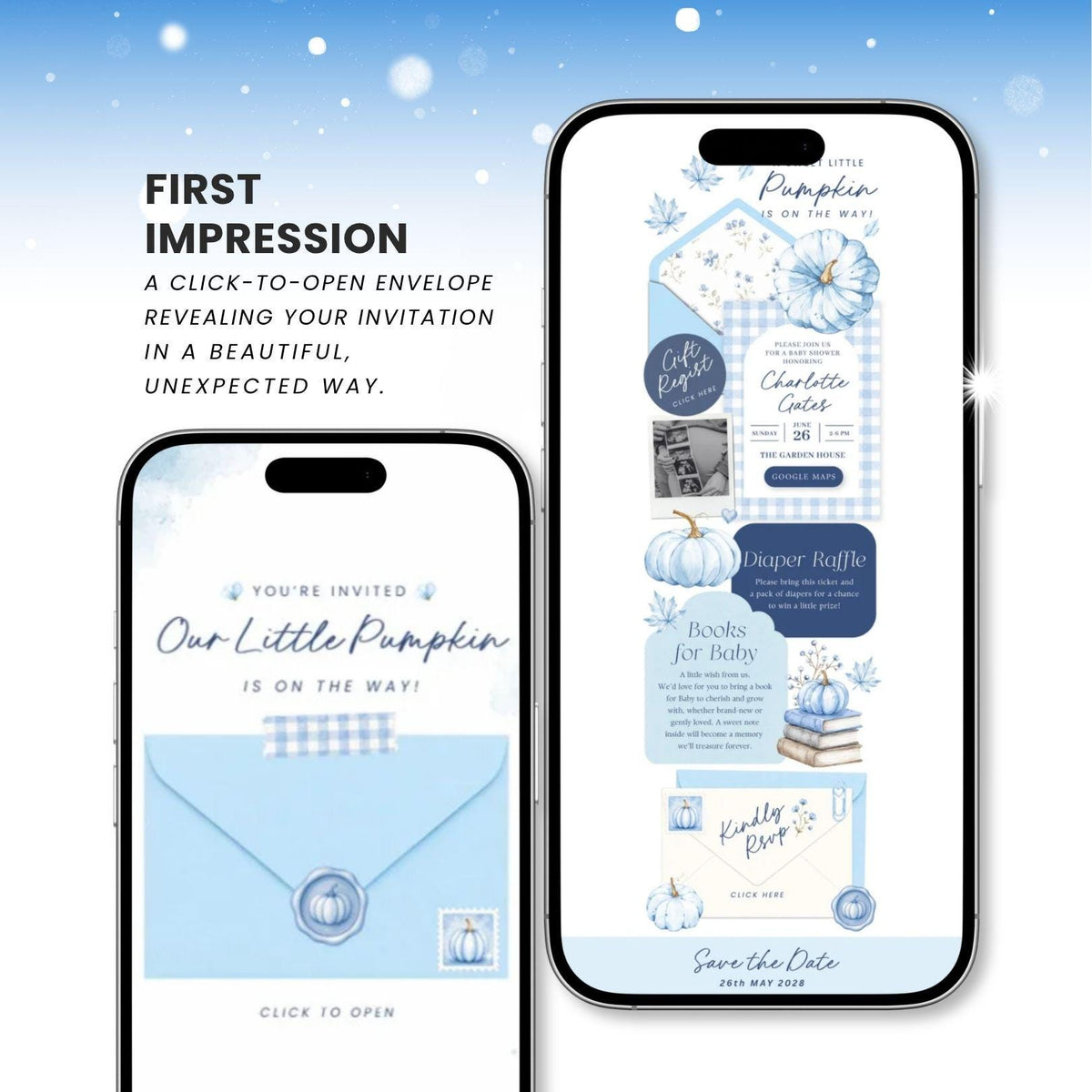 Blue Pumpkin Baby Shower Invitation for Boy - Canva website invitation template with RSVP, image 2