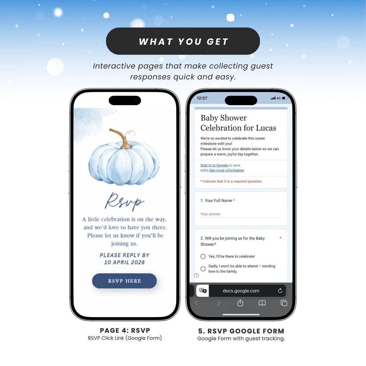 Blue Pumpkin Baby Shower Invitation for Boy - Canva website invitation template with RSVP, image 6