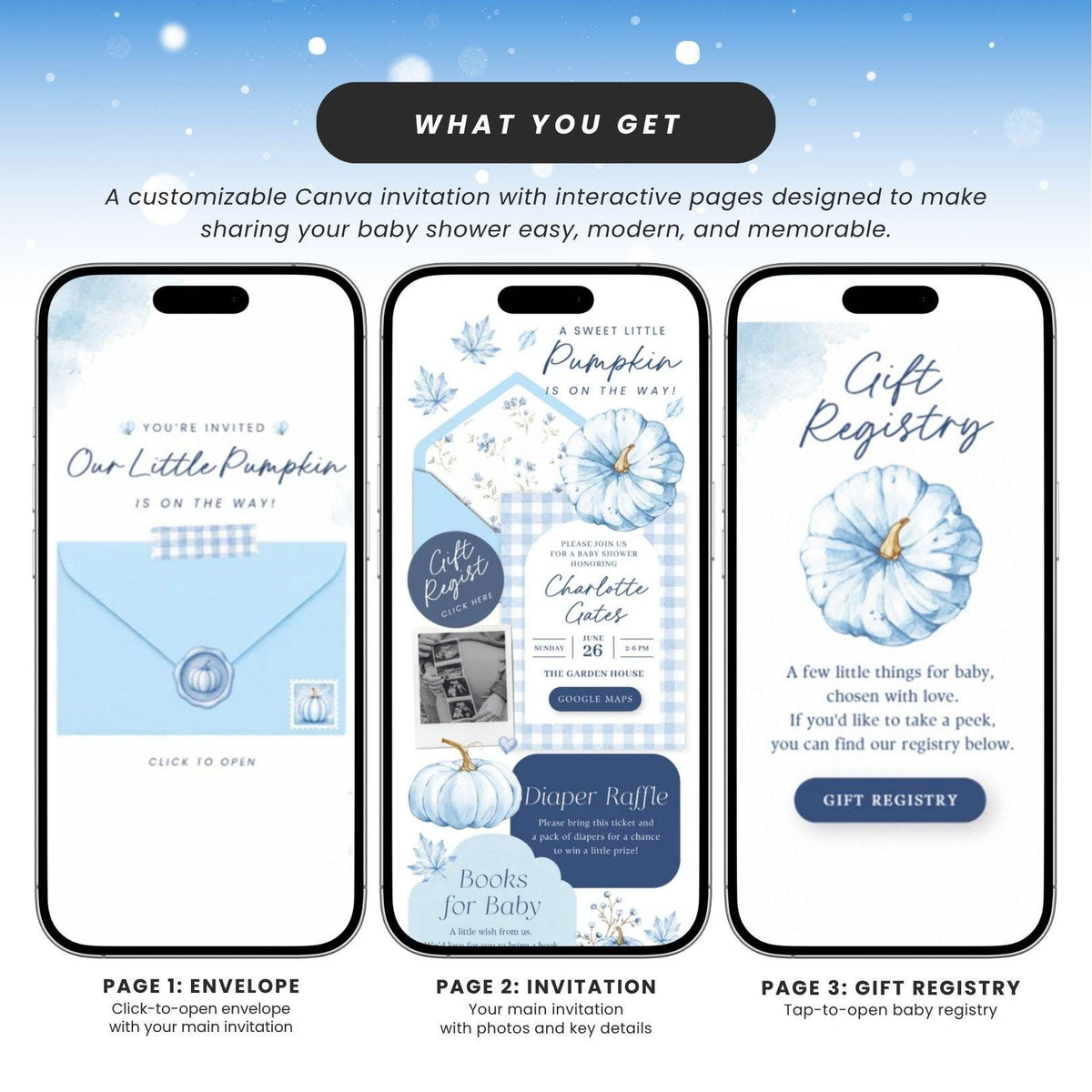 Blue Pumpkin Baby Shower Invitation for Boy - Canva website invitation template with RSVP, image 5