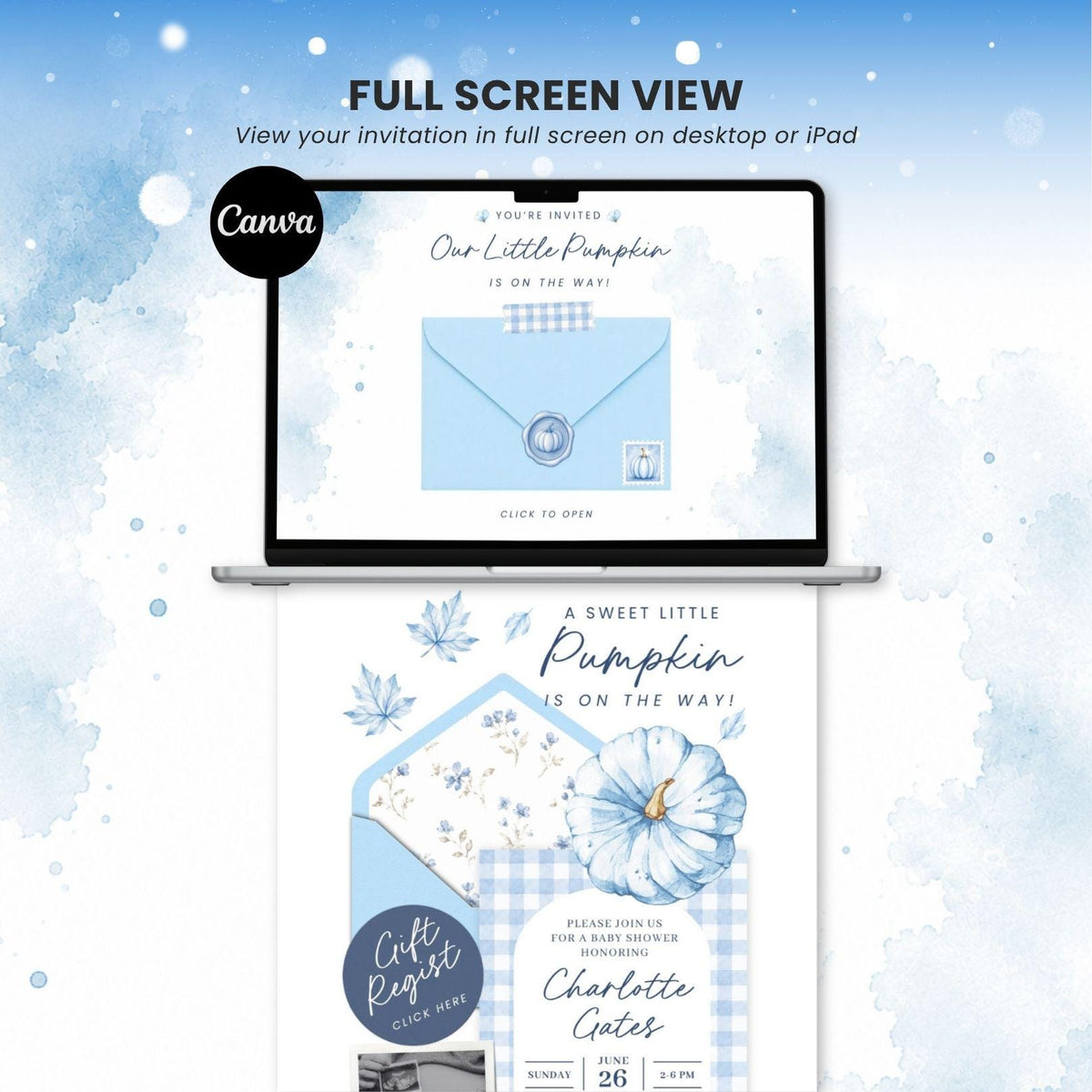 Blue Pumpkin Baby Shower Invitation for Boy - Canva website invitation template with RSVP, image 9