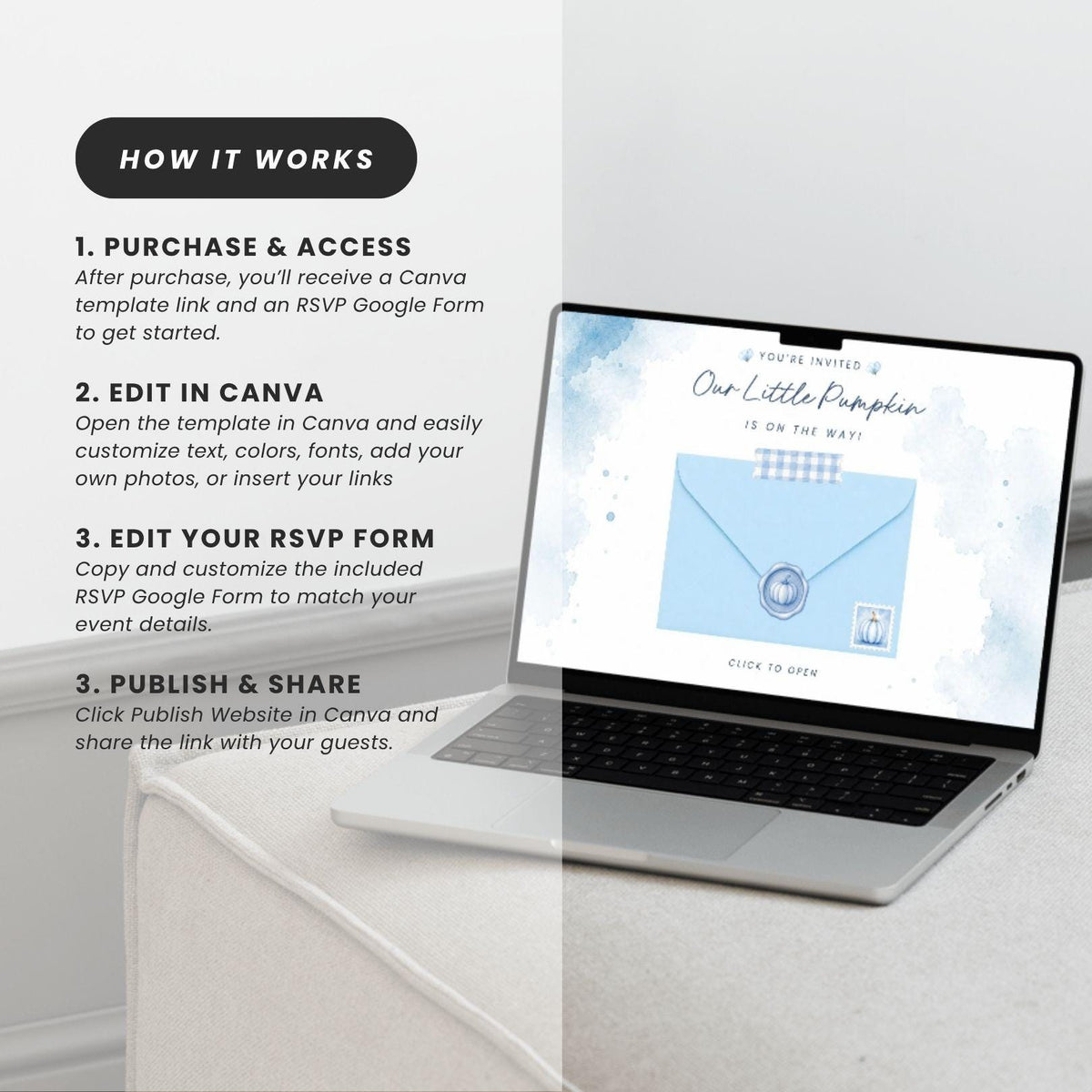 Blue Pumpkin Baby Shower Invitation for Boy - Canva website invitation template with RSVP, image 10