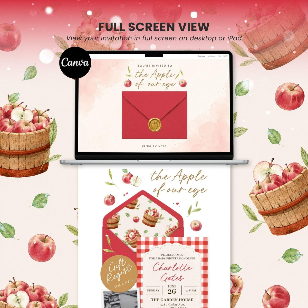 Apple of Our Eye Baby Shower invitation Website Template - Canva website invitation template with RSVP, image 9