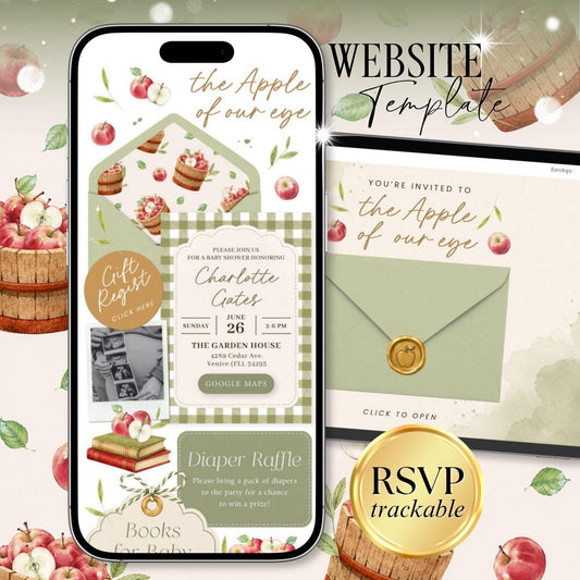 Apple of Our Eye Baby Shower invitation Website Template - Canva website invitation template with RSVP, image 1
