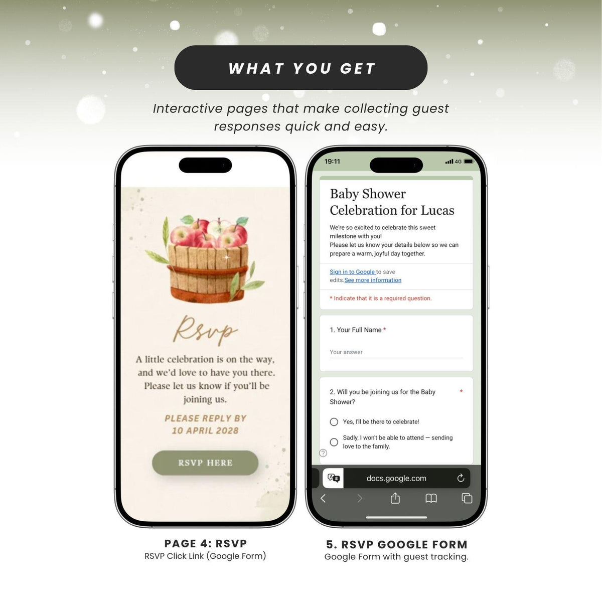 Apple of Our Eye Baby Shower invitation Website Template - Canva website invitation template with RSVP, image 6