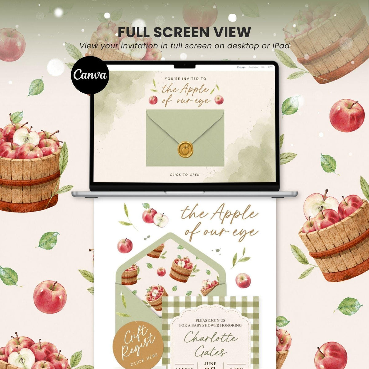Apple of Our Eye Baby Shower invitation Website Template - Canva website invitation template with RSVP, image 9