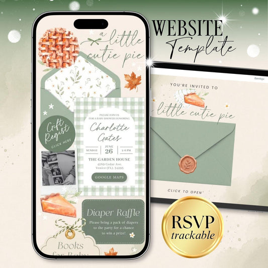 A Little Cutie Pie Baby Shower Invitation Digital - Canva website invitation template with RSVP, image 1
