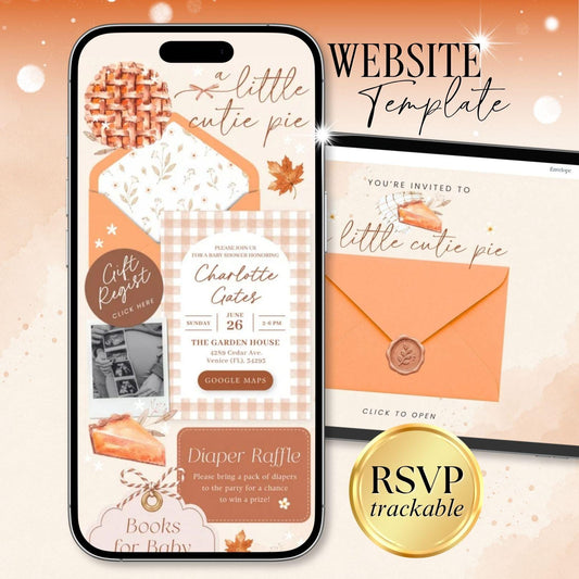 A Little Cutie Pie Baby Shower Invitation Digital - Canva website invitation template with RSVP, image 1
