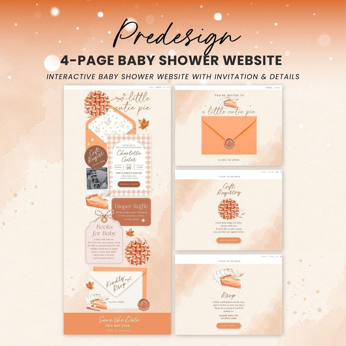 A Little Cutie Pie Baby Shower Invitation Digital - Canva website invitation template with RSVP, image 3
