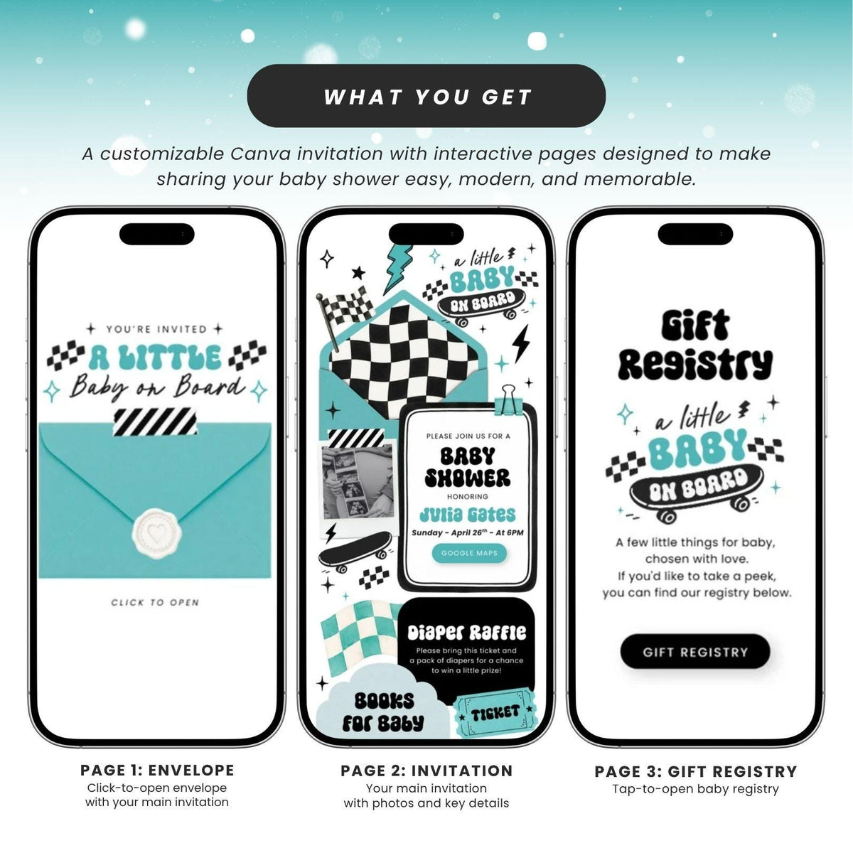 Baby on Board Skateboard Baby Shower Invite for Boy - Canva website invitation template with RSVP, image 5