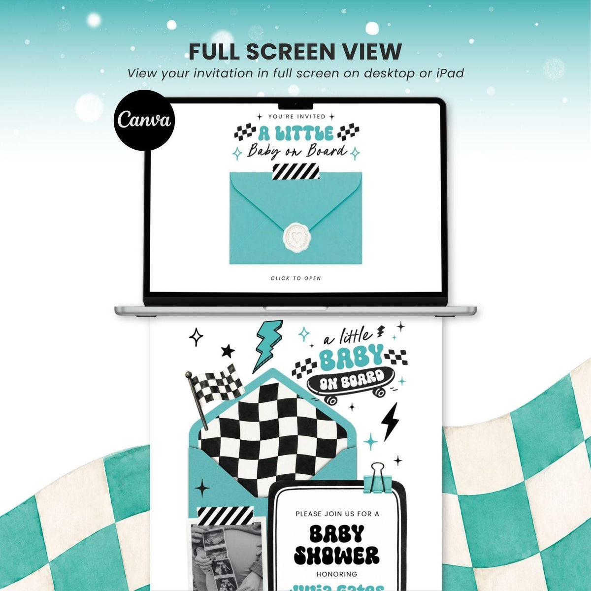 Baby on Board Skateboard Baby Shower Invite for Boy - Canva website invitation template with RSVP, image 9