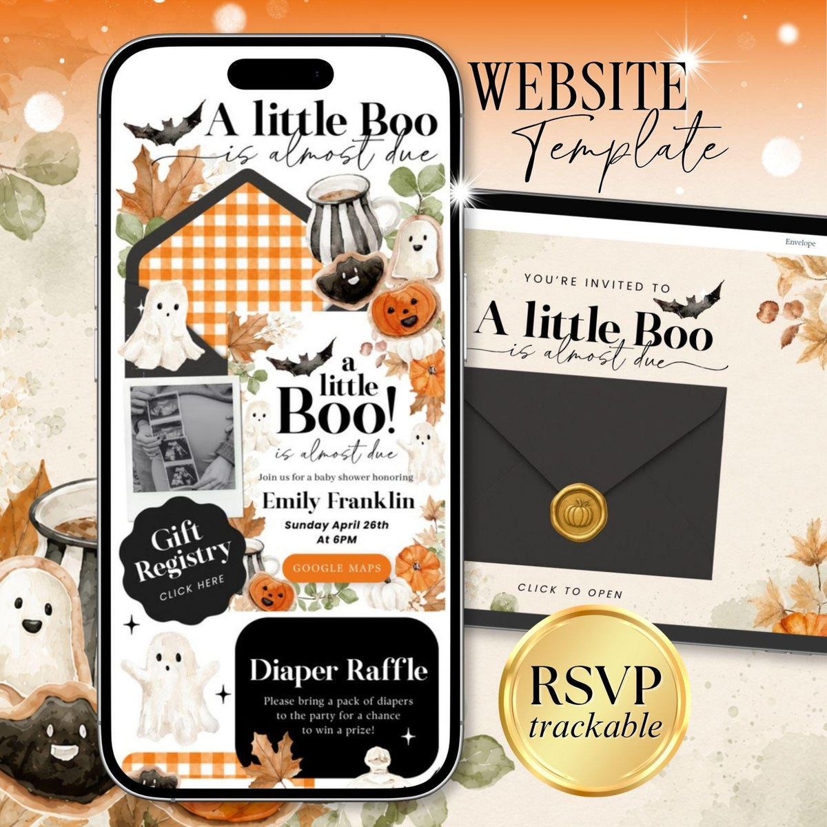 Little Boo is almost due Invitation Website Template - Canva website invitation template with RSVP, image 1