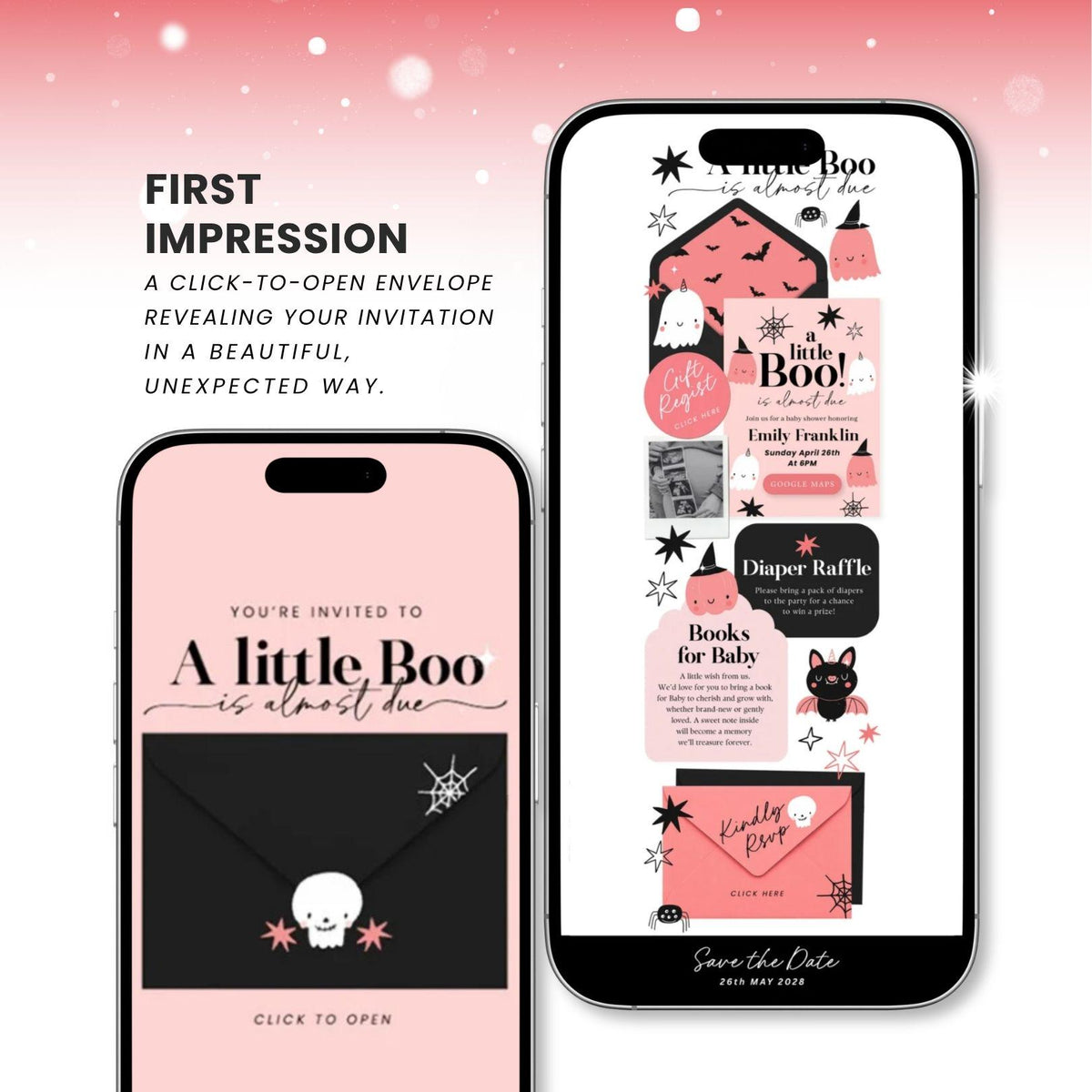 A Little Boo Is Almost Due Baby Shower Invitation Website Template - Canva website invitation template with RSVP, image 2