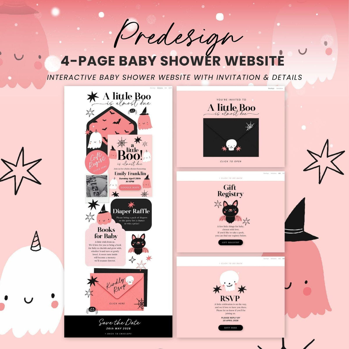 A Little Boo Is Almost Due Baby Shower Invitation Website Template - Canva website invitation template with RSVP, image 3