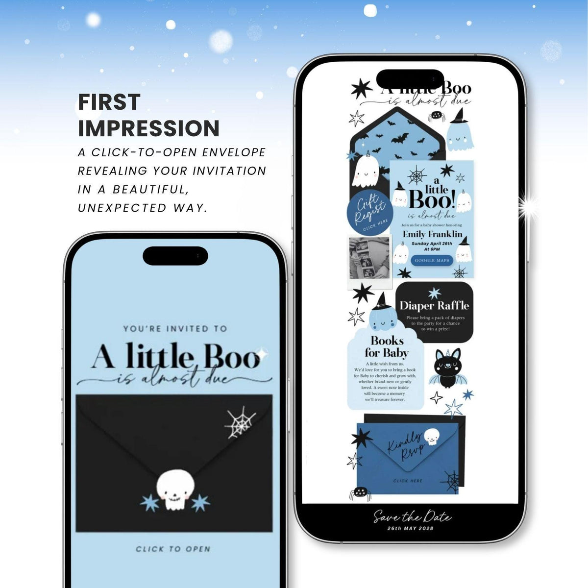 Blue Little Boo Baby Shower Invitation Website Template - Canva website invitation template with RSVP, image 2