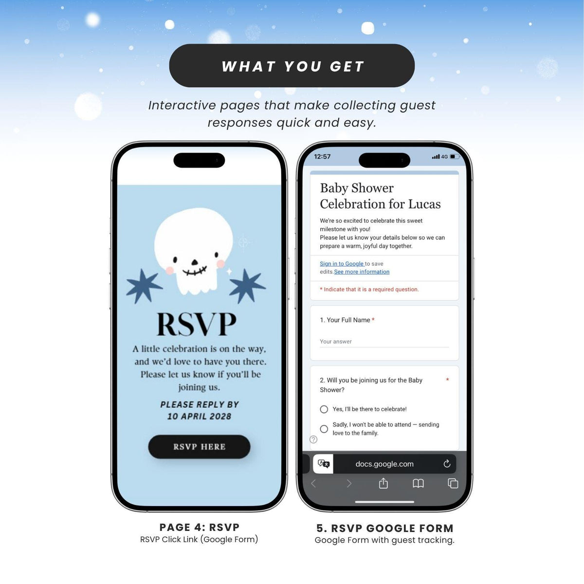 Blue Little Boo Baby Shower Invitation Website Template - Canva website invitation template with RSVP, image 6