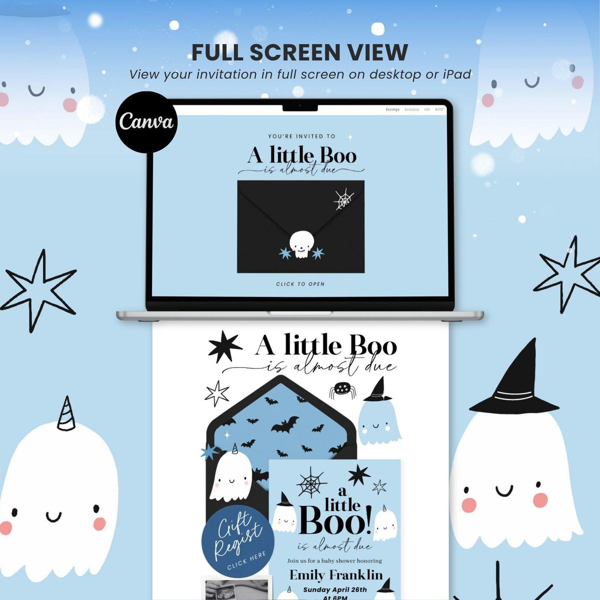 Blue Little Boo Baby Shower Invitation Website Template - Canva website invitation template with RSVP, image 9