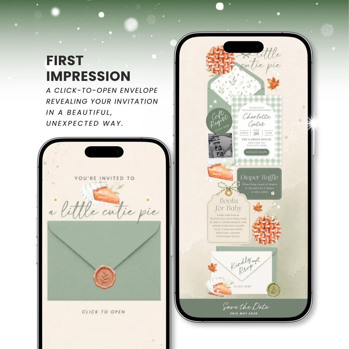 A Little Cutie Pie Baby Shower Invitation Digital - Canva website invitation template with RSVP, image 2