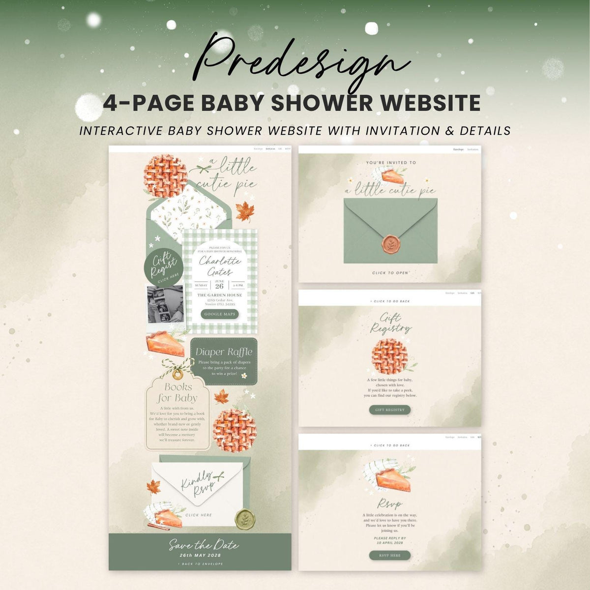 A Little Cutie Pie Baby Shower Invitation Digital - Canva website invitation template with RSVP, image 3