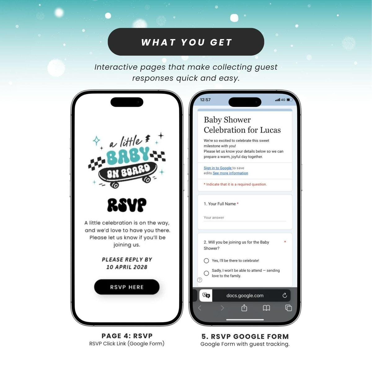 Baby on Board Skateboard Baby Shower Invite for Boy - Canva website invitation template with RSVP, image 6