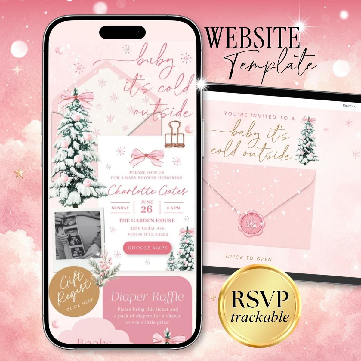 Baby its Cold Outside Baby Shower - Canva website invitation template with RSVP, image 1