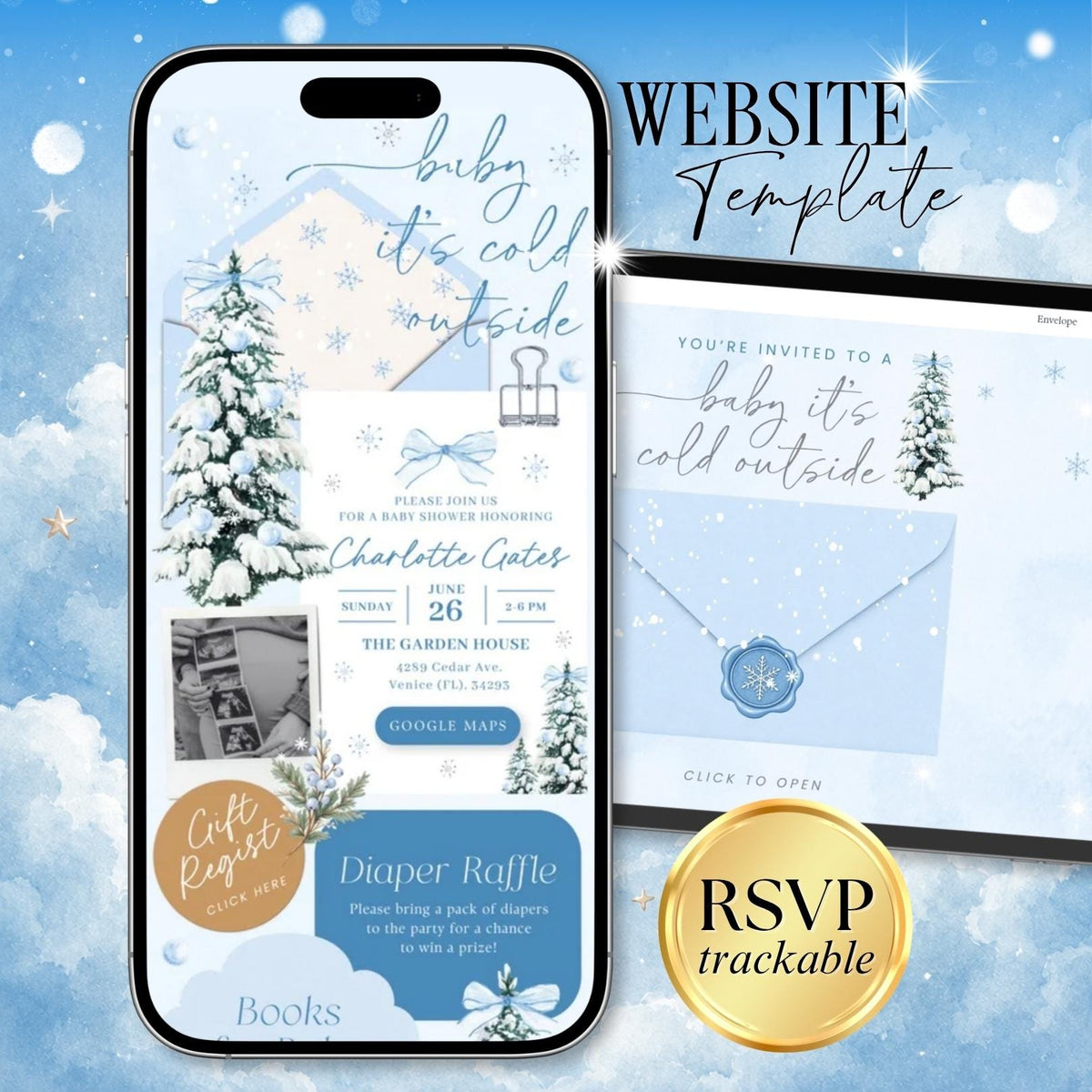 Baby it's Cold Outside Baby Shower - Canva website invitation template with RSVP, image 1
